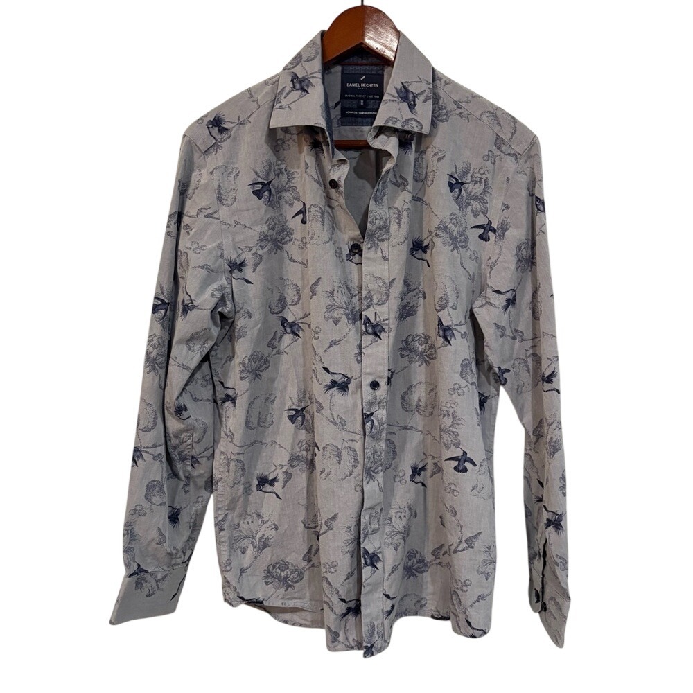 Daniel hechter‎ 100% cotton no iron soft grey and blue men's dress shirt ,